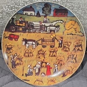Vintage Ceramic Plate with Farm Scene